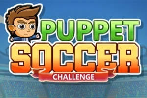 만화 스타일의 남자 캐릭터와 Puppet Soccer Challenge라는 텍스트가 있는 이미지