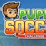 만화 스타일의 남자 캐릭터와 Puppet Soccer Challenge라는 텍스트가 있는 이미지