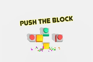 Push the Block라는 텍스트 위에 다양한 색상의 블록들과 버튼들이 배치되어 있습니다