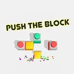 Push the Block라는 텍스트 위에 다양한 색상의 블록들과 버튼들이 배치되어 있습니다