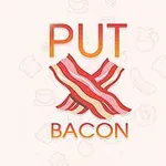 PUT BACON이라는 문구와 함께 교차된 베이컨 조각 이미지