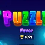 알록달록한 색상의 “PUZZLE” 글자와 다양한 밝은 색상의 육각형 도형이 있는 이미지