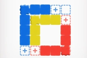 파란색, 노란색, 빨간색 블록으로 구성된 사각형 형태의 퍼즐 이미지