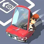 빨간색 자동차를 운전하는 선글라스를 쓴 남성 캐릭터