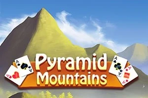 산의 그림자가 드리워진 배경에 Pyramid Mountains라는 글자와 네 개의 카드가 있는 이미지