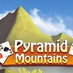 산의 그림자가 드리워진 배경에 Pyramid Mountains라는 글자와 네 개의 카드가 있는 이미지