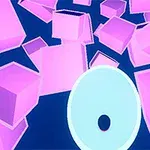 파란 배경에 분홍색의 입체적인 큐브들이 떠 있는 모습