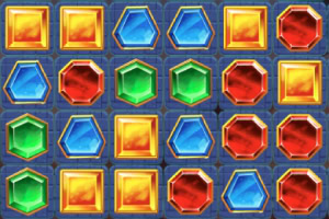 다양한 색상의 육각형과 사각형 보석들이 격자 무늬에 배열되어 있는 이미지