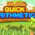 나무 배경 위에 QUICK ARITHMETIC라는 글자가 쓰여 있고, 주변에 꽃과 풀로 꾸며져 있다