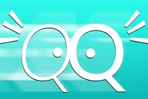 밝은 청록색 배경에 큰 흰색 QQ 두 글자와 감탄하는 모양의 선이 그려져 있습니다