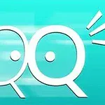 밝은 청록색 배경에 큰 흰색 QQ 두 글자와 감탄하는 모양의 선이 그려져 있습니다