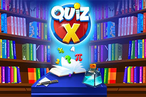 책장 앞에 열려 있는 책과 다양한 기호들이 떠 있는 장면