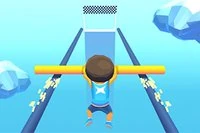 장대를 키워 죽음의 장애물들을 피하며 레일을 타세요