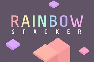 배경은 회색이고, 여러 색상의 큐브와 RAINBOW STACKER라는 밝은 색상의 텍스트가 있다