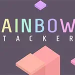 배경은 회색이고, 여러 색상의 큐브와 RAINBOW STACKER라는 밝은 색상의 텍스트가 있다