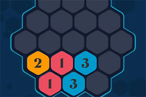육각형 격자에 색이 다른 숫자 블록들이 배치되어 있다