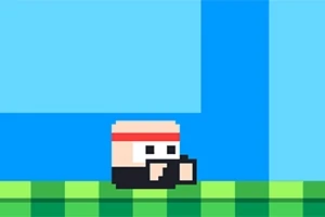 픽셀 아트 스타일로 그려진 캐릭터가 초록색 플랫폼 위에 서 있는 모습