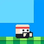 픽셀 아트 스타일로 그려진 캐릭터가 초록색 플랫폼 위에 서 있는 모습