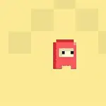 빨간색 픽셀 아트 캐릭터가 노란 배경에 있는 모습