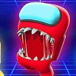 파란 배경 앞에 큰 입을 벌린 빨간 캐릭터와 다른 색상의 두 캐릭터가 배치되어 있는 이미지