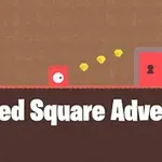 빨간색 네모 캐릭터가 열쇠 구멍이 있는 빨간색 문 쪽으로 이동하는 모습