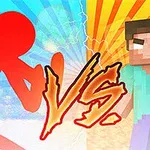 빨간색 스틱맨과 픽셀 스타일 캐릭터가 VS 글자와 함께 대치하고 있는 이미지