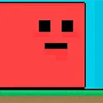 파란 배경에 두 개의 빨간 사각형 캐릭터가 있는 이미지로, 왼쪽에는 큰 캐릭터, 오른쪽에는 작은 캐릭터가 서 있습니다