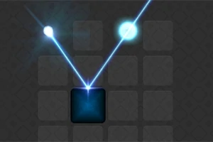 어두운 배경에서 빛나는 파란색 레이저가 여러 방향으로 반사되는 장면