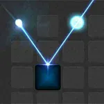 어두운 배경에서 빛나는 파란색 레이저가 여러 방향으로 반사되는 장면