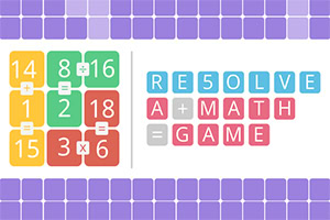 수학 식이 적힌 컬러 블록들과 RESOLVE A MATH GAME라는 글자가 배열된 이미지