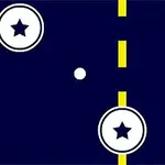 파란 배경에 별 모양이 있는 흰색 원 두 개와 노란 선이 그려진 이미지