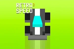 녹색 배경에 회색과 파란색의 자동차 픽셀 아트 이미지 및 RETRO SPEED라는 텍스트가 있습니다