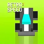 녹색 배경에 회색과 파란색의 자동차 픽셀 아트 이미지 및 RETRO SPEED라는 텍스트가 있습니다