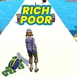 흰 길 위를 걷고 있는 캐릭터와 RICH POOR라는 문구가 있는 이미지