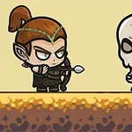 요정 궁수가 해골 전사와 대치하고 있는 장면