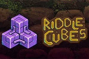 보라색 입체 큐브 아이콘과 Riddle Cubes라는 텍스트가 있는 이미지