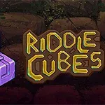 보라색 입체 큐브 아이콘과 Riddle Cubes라는 텍스트가 있는 이미지