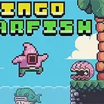 픽셀 스타일의 배경 위에 별 모양 캐릭터와 다양한 동물 캐릭터들이 있는 이미지