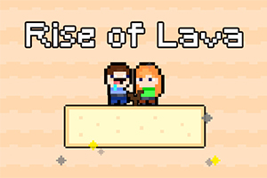 픽셀 아트 스타일로 남성과 여성이 중앙에 서 있는 모습과 Rise of Lava라는 글자가 있는 이미지