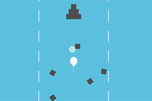 파란 배경 위에 흰색 풍선과 여러 개의 검은 사각형이 흩어져 있는 이미지