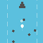 파란 배경 위에 흰색 풍선과 여러 개의 검은 사각형이 흩어져 있는 이미지