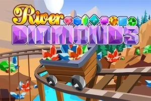 광산 레일 위에 다이아몬드가 가득 담긴 수레와 다양한 색상의 보석들