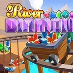 광산 레일 위에 다이아몬드가 가득 담긴 수레와 다양한 색상의 보석들