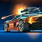 미래적인 디자인의 전투 차량이 포탄을 발사하는 장면