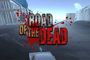 도로와 하늘을 배경으로 ROAD OF THE DEAD라는 피 묻은 글씨가 중앙에 있는 이미지