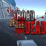 도로와 하늘을 배경으로 ROAD OF THE DEAD라는 피 묻은 글씨가 중앙에 있는 이미지