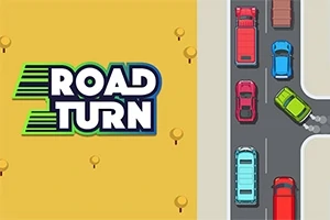 노란 배경에 ROAD TURN 텍스트와 여러 차량이 도로를 주행하는 이미지