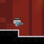 로봇 캐릭터가 총을 들고 적 로봇과 마주보고 있는 장면