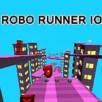 미래 도시 배경에서 빨간 로봇 캐릭터가 핑크색 길을 달리고 있는 장면