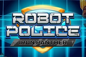 ROBOT POLICE: IRON PANTHER라는 텍스트와 방패 모양의 그래픽이 있는 이미지